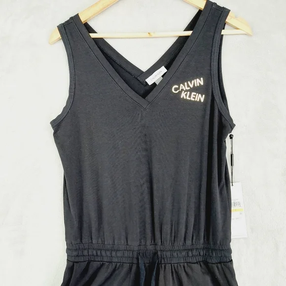 New Calvin Klein Designer Logo W/Drawstring Black Jumpsuit Romper P5446 - Picture 3 of 6
